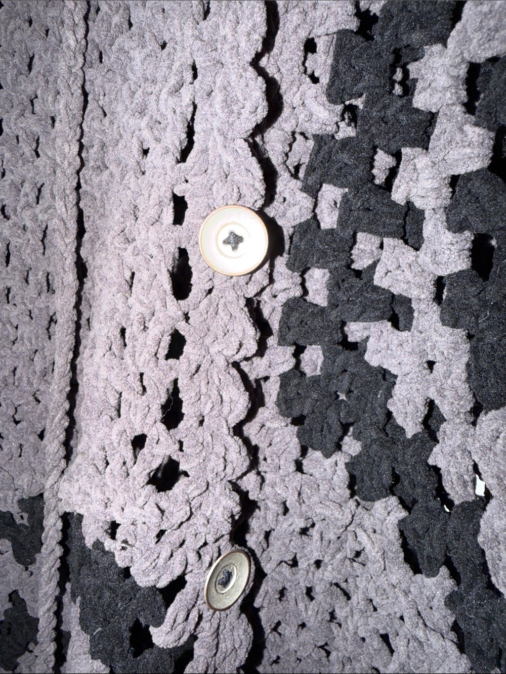 POL Charcoal Crochet Button‑Front Cardigan Sweater Knit Squares Size L - Picture 13 of 13